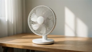 Minimalist White Fan on Desk