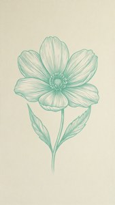 Mint Green Line Art Flower