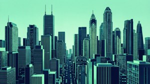 Mint Navy Skyline Abstraction