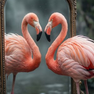Mirror Reflection Flamingo