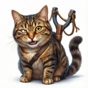 Mischievous Cat with Slingshot