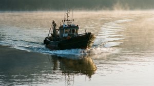 Misty Fishing Boat Wake