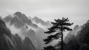 Misty Grey Mountain Range
