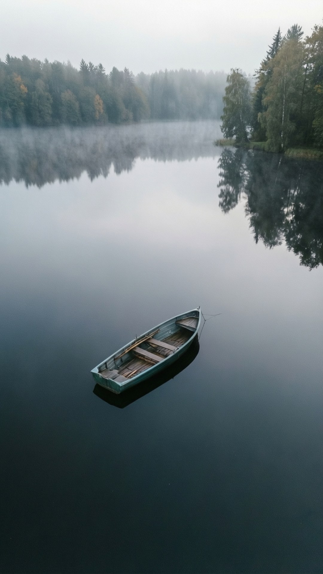 Misty Lake Boat by Wallpapers.art Studio