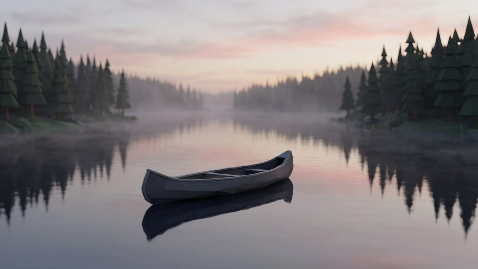 Misty Lake Canoe by Wallpapers.art Studio