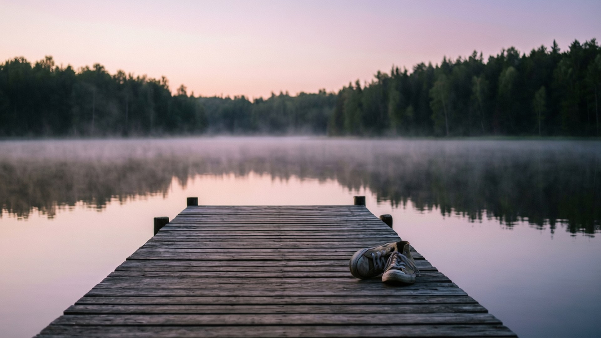 Misty Lake Dock Dawn by Wallpapers.art Studio