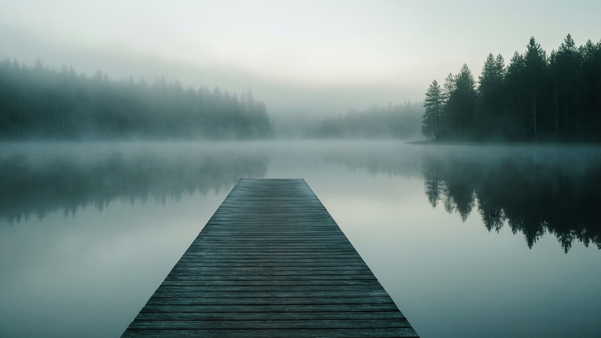 Misty Lake Pier by Wallpapers.art Studio
