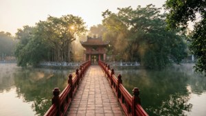 Misty Morning at Hoan Kiem Lake