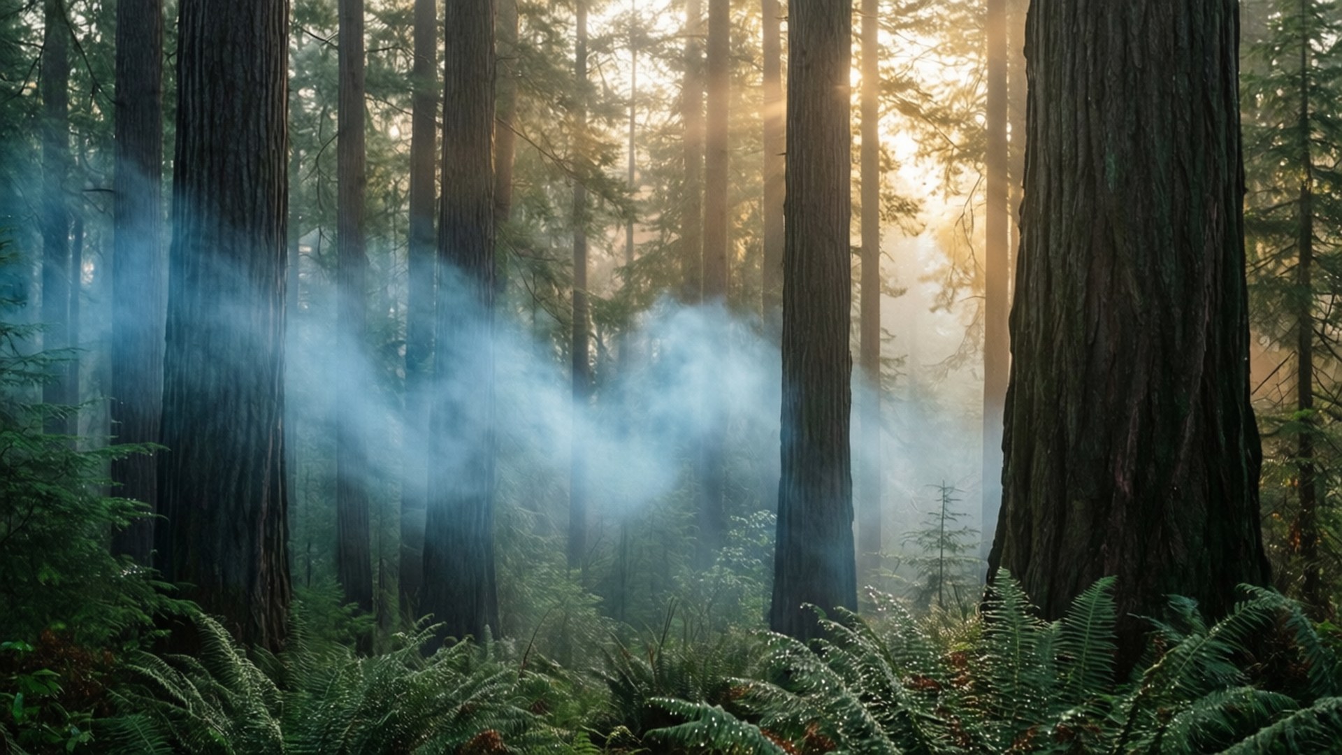 Misty Morning Pine Forest by Wallpapers.art Studio