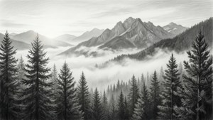 Misty Mountain Pencil Sketch