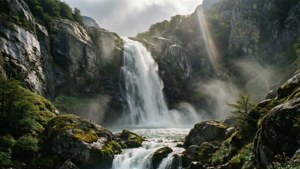 Misty Waterfall Cascade
