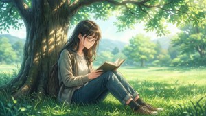 Miyamura Reading Under Tree
