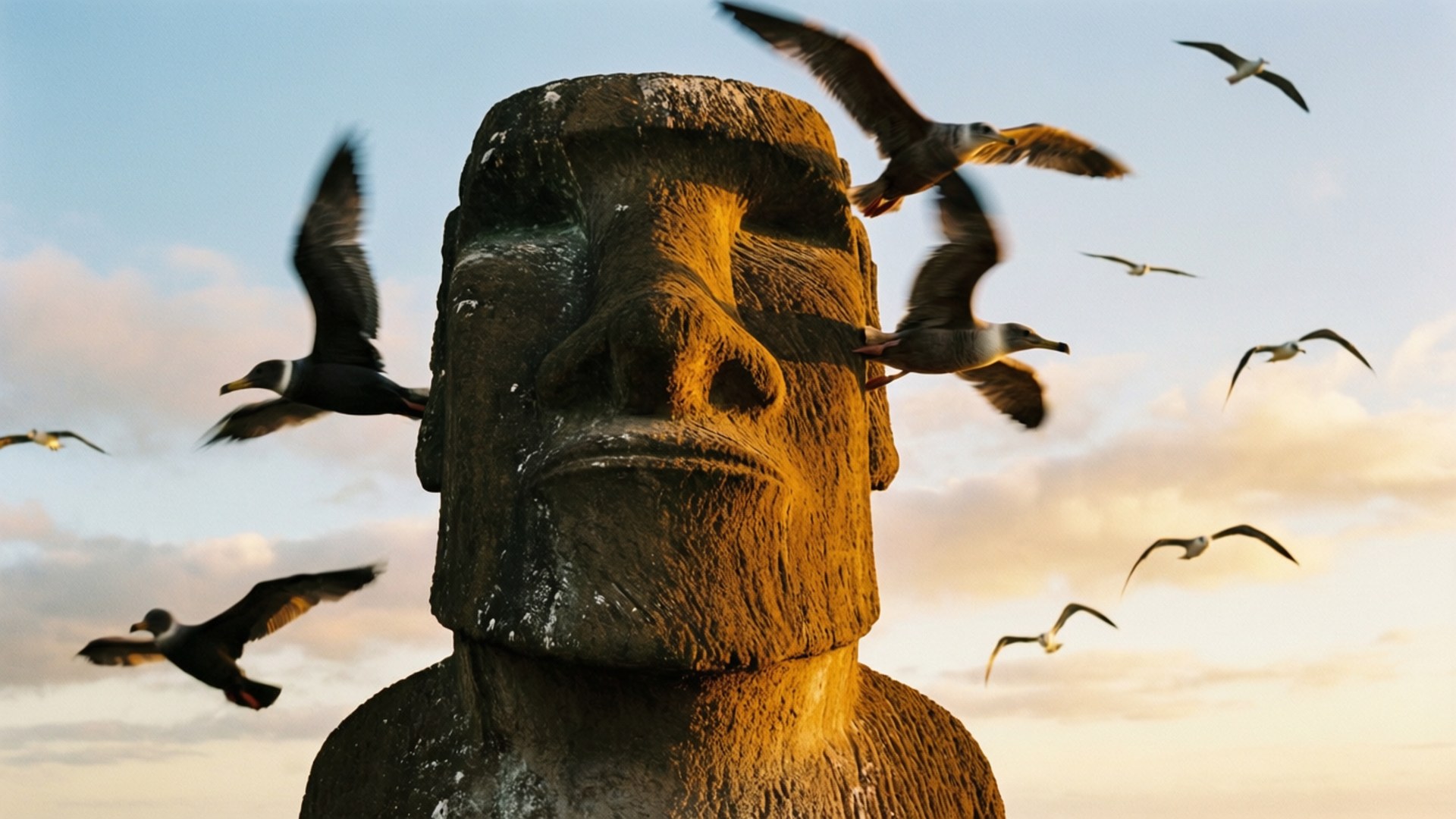 Moai and Birds by Wallpapers.art Studio