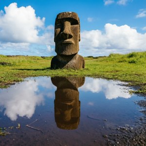 Moai Reflection in Puddle
