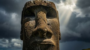 Moai Under Stormy Sky