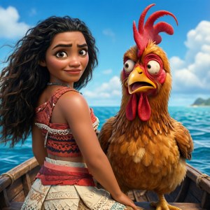 Moana and Hei Hei