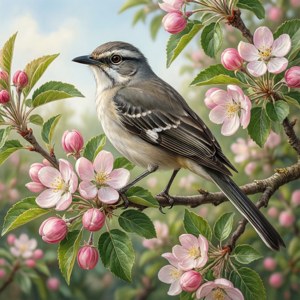 Mockingbird and Apple Blossom