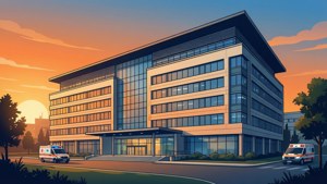 Modern Hospital at Sunset