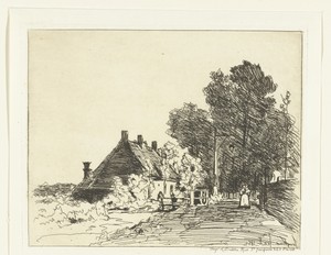 Moeder en kind bij een huis