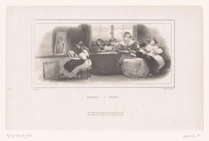 Moeder met meisjes die hun huiswerk doen