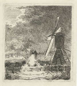 Molen in een polderlandschap