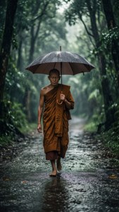 Monk in the Rain
