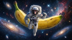 Monkey Astronaut Banana Ship