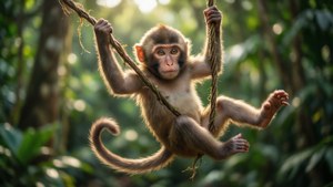 Monkey Swinging on Vine