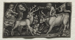 Monkeys Riding a Camel and a Bull