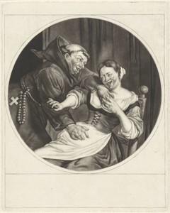 Monnik betast een vrouw