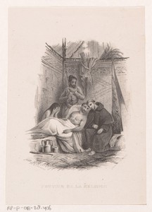 Monnik en zieke man in tent