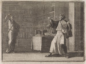 Monnik schrikt in de bibliotheek van een spook