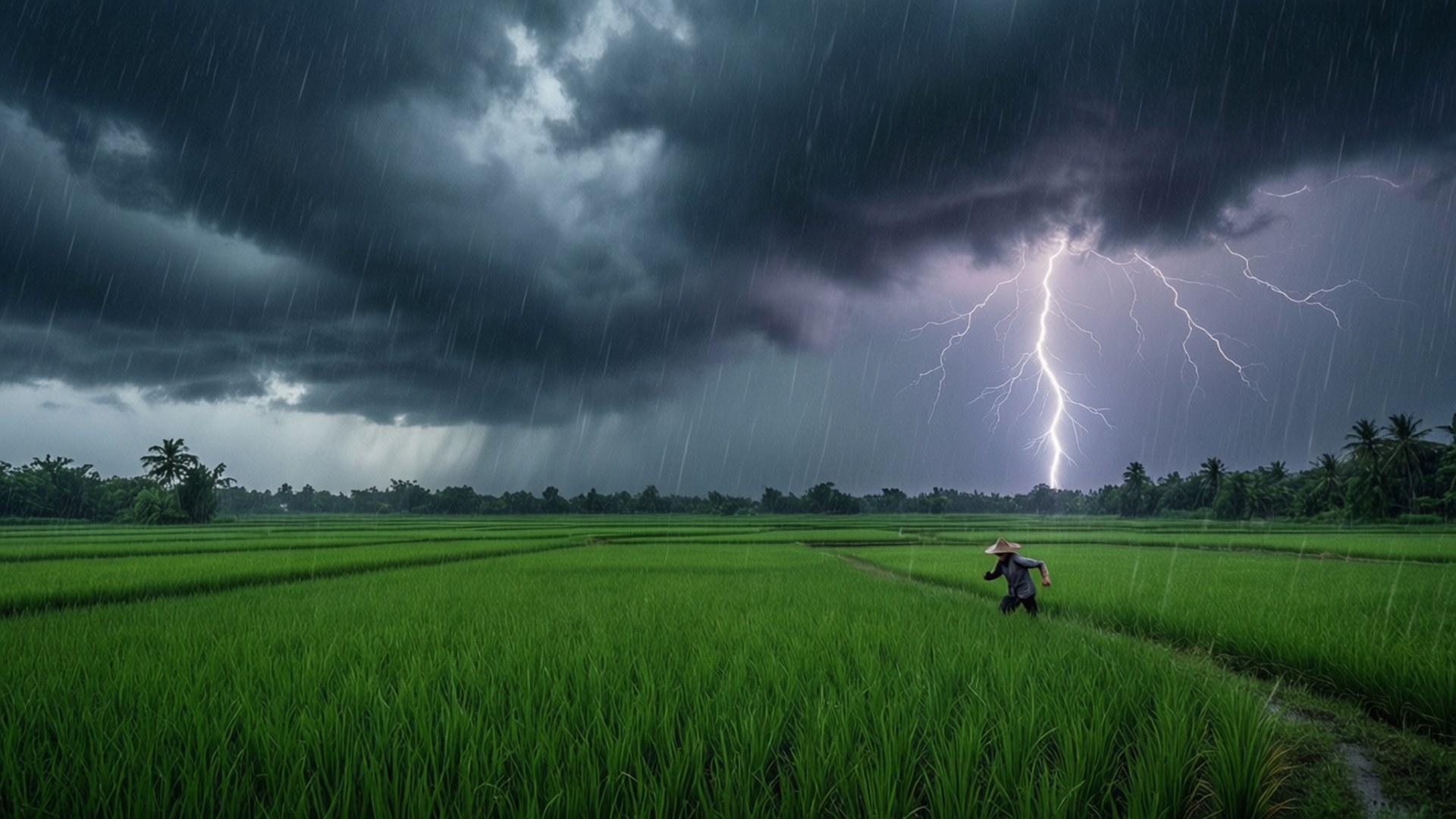 Monsoon Fury Over Paddies by Wallpapers.art Studio