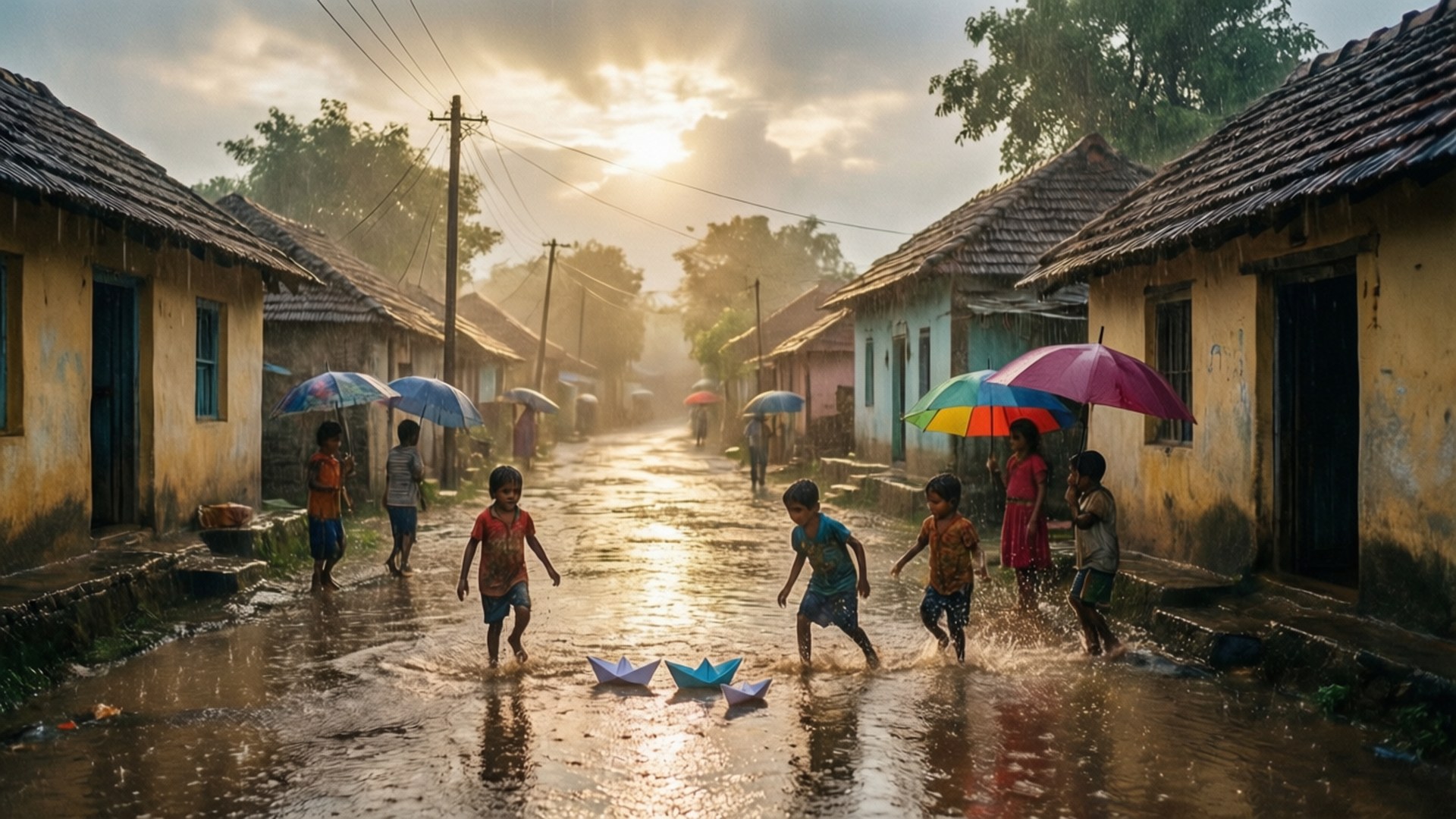 Monsoon Morning Village by Wallpapers.art Studio