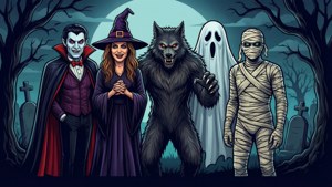 Monster Friends Under Moonlight