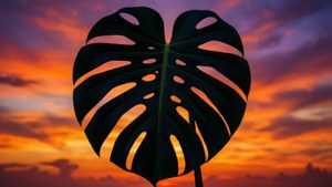 Monstera Leaf Sunset Silhouette