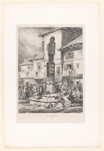 Monument met de Passie van Christus op een plein in Chaudes-Aigues