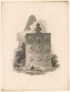 Monument met negen medaillons met portretten en een buste
