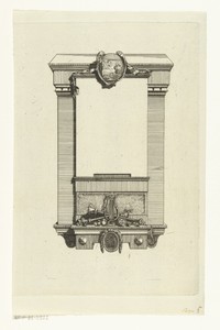 Monumentale lijst met leeg veld voor titel en muziekinstrumenten als ornamenten