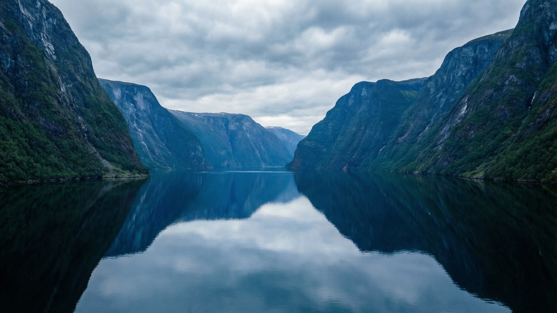 Moody Fjord Reflection by Wallpapers.art Studio