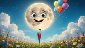 Moon Floating with Balloons