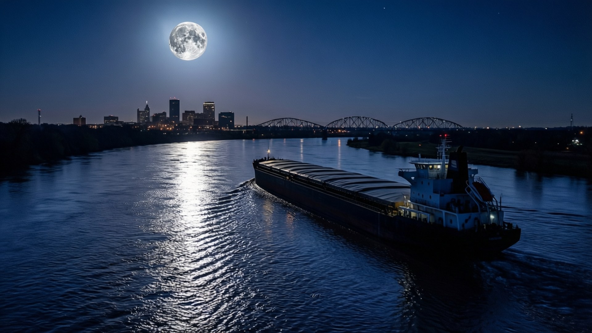 Moonlit Memphis Barge by Wallpapers.art Studio