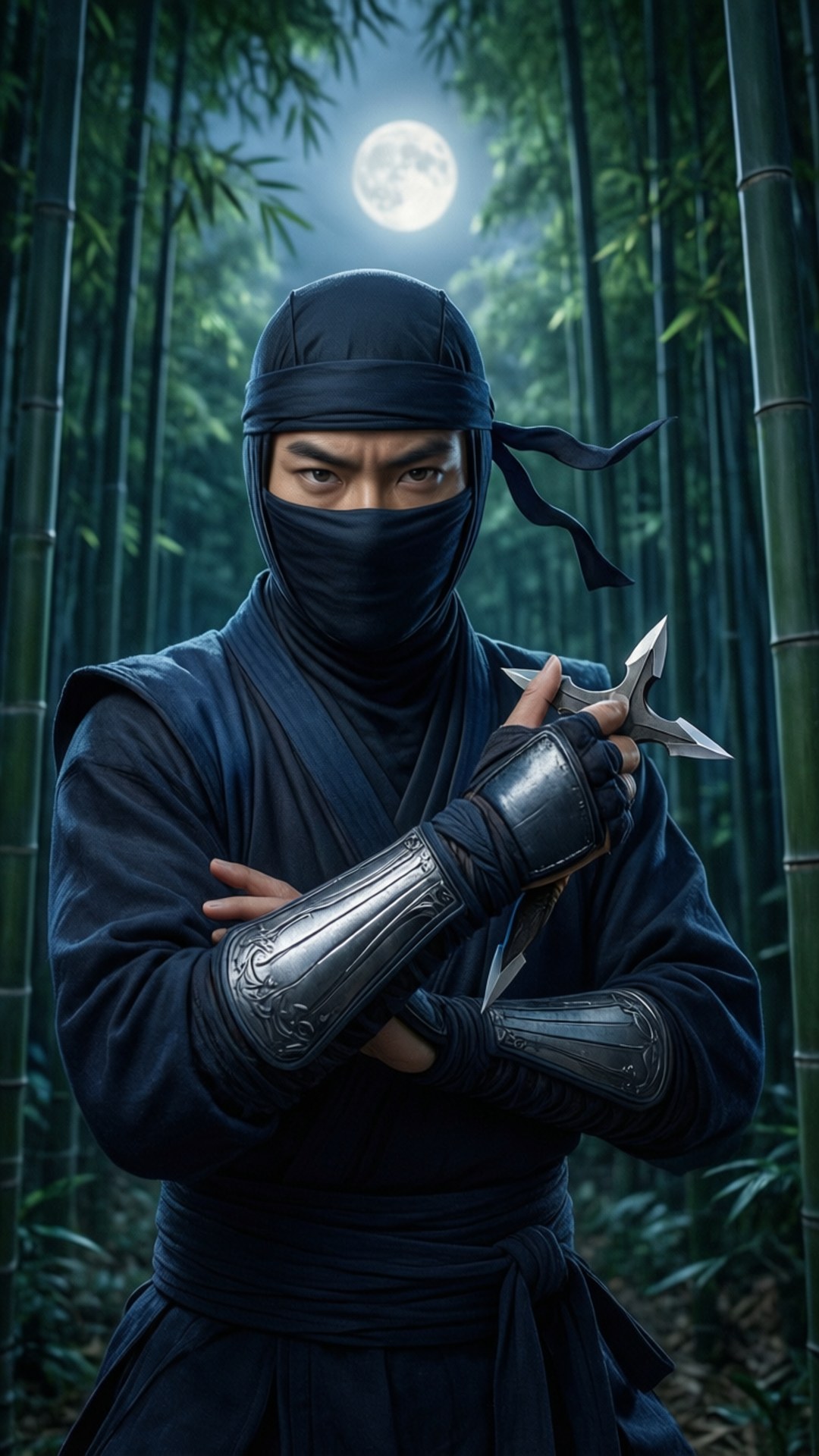 Moonlit Ninja's Vigil by Wallpapers.art Studio