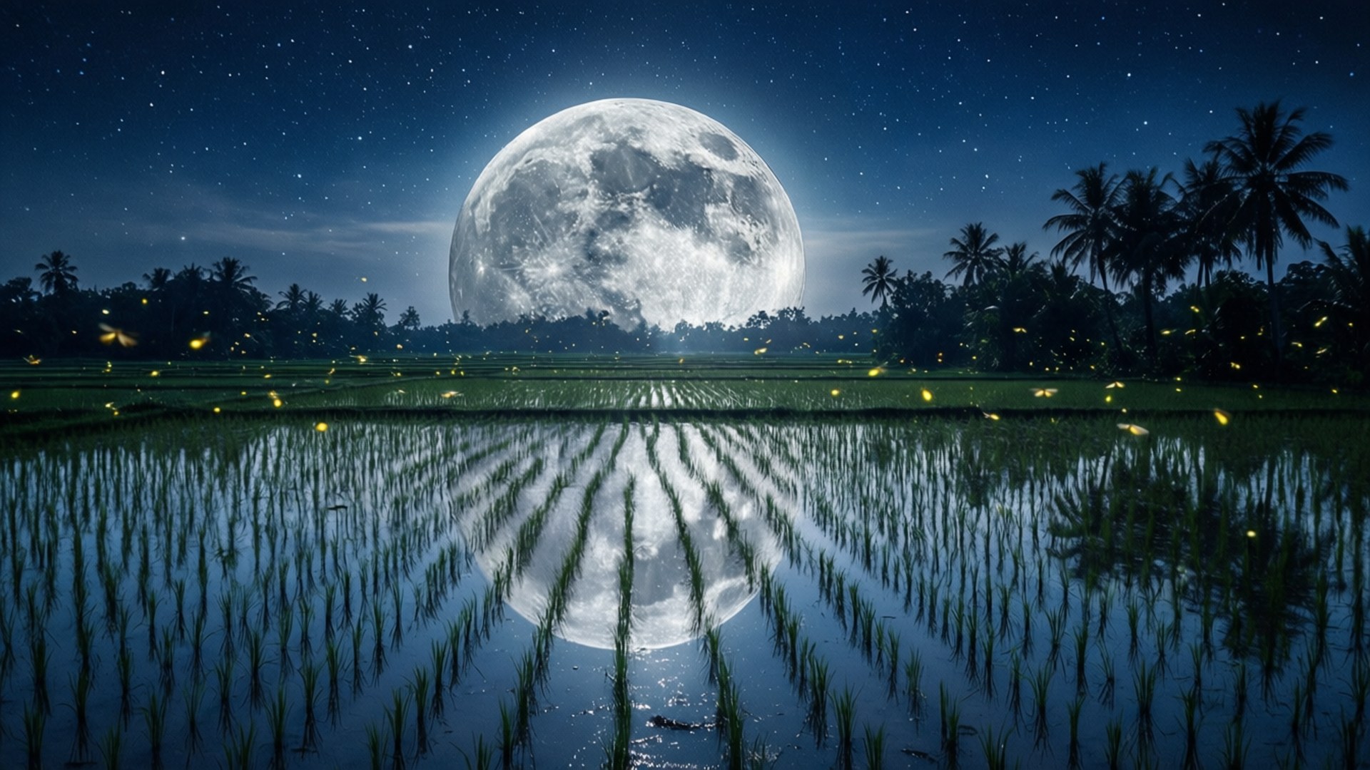 Moonlit Paddies by Wallpapers.art Studio