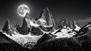 Moonlit Peaks Monochrome