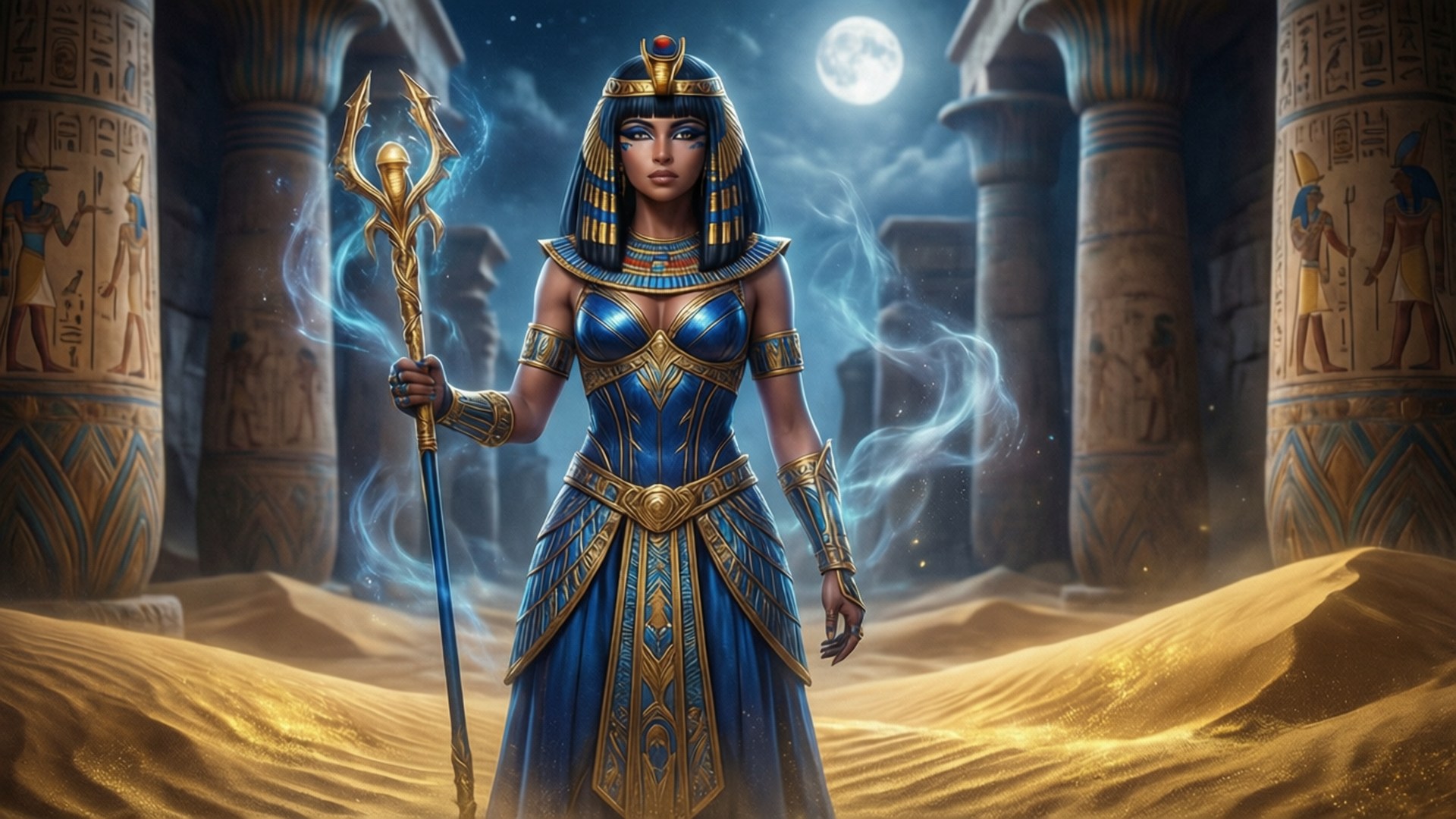 Moonlit Pharaoh's Resolve by Wallpapers.art Studio