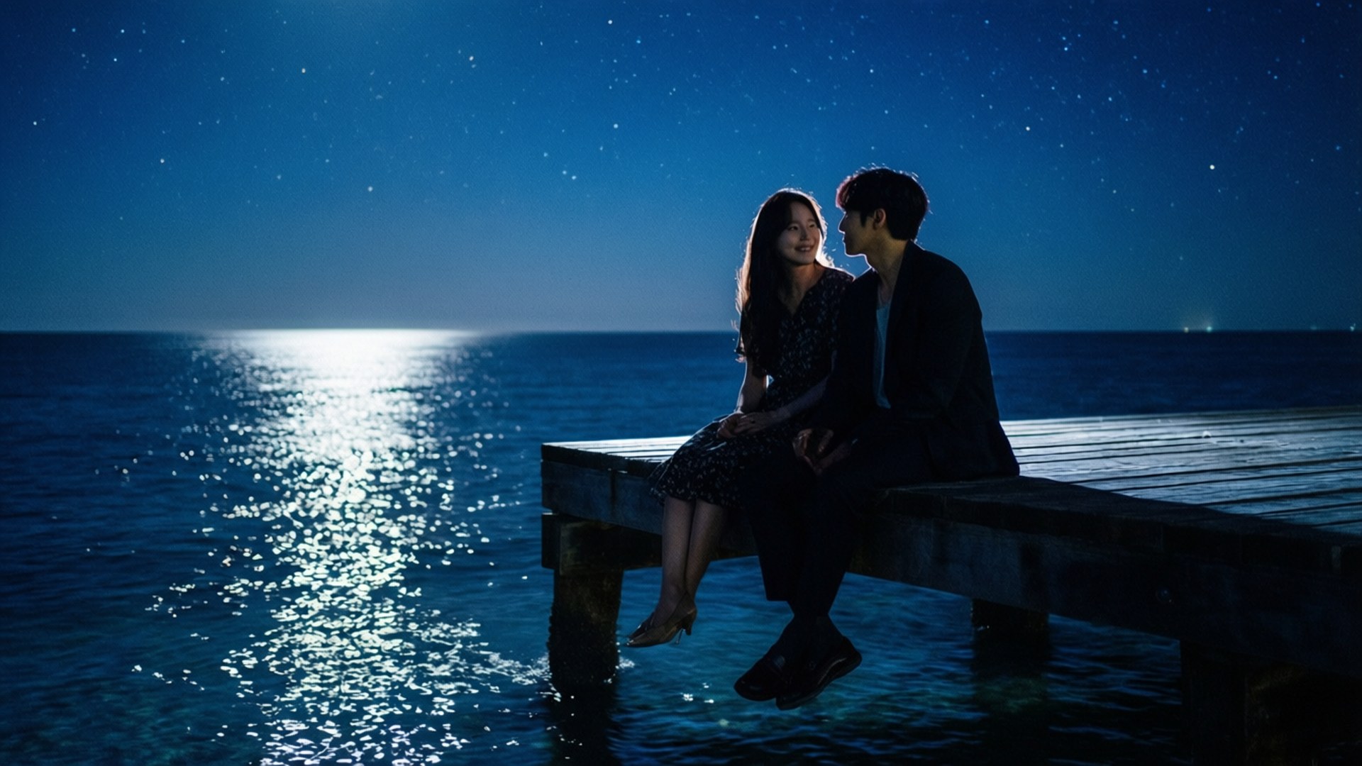 Moonlit Pier Date by Wallpapers.art Studio