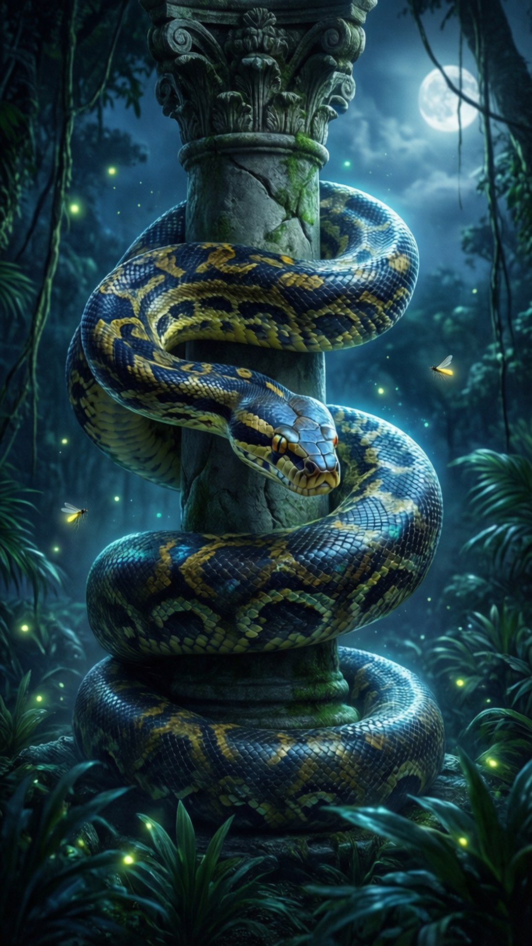 Moonlit Python Sentinel by Wallpapers.art Studio