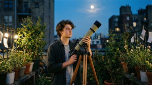 Moonlit Rooftop Scientist