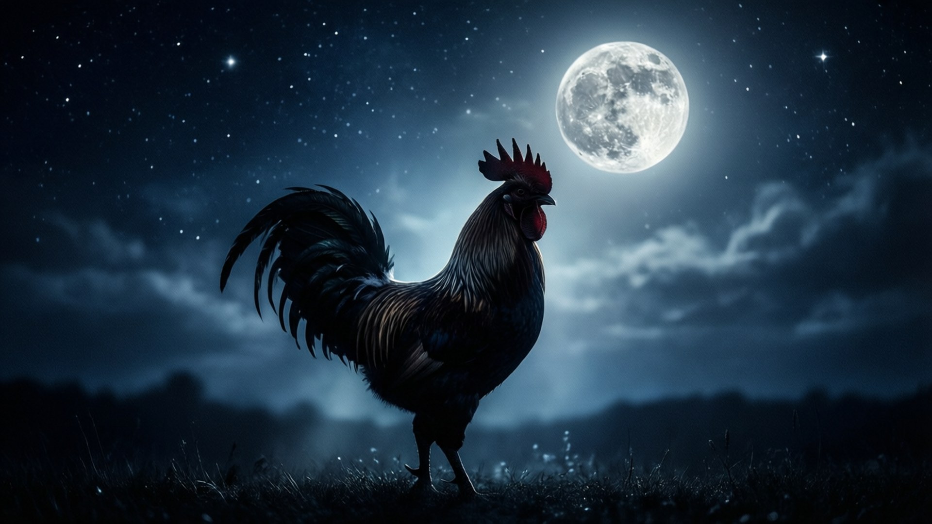 Moonlit Rooster Silhouette by Wallpapers.art Studio